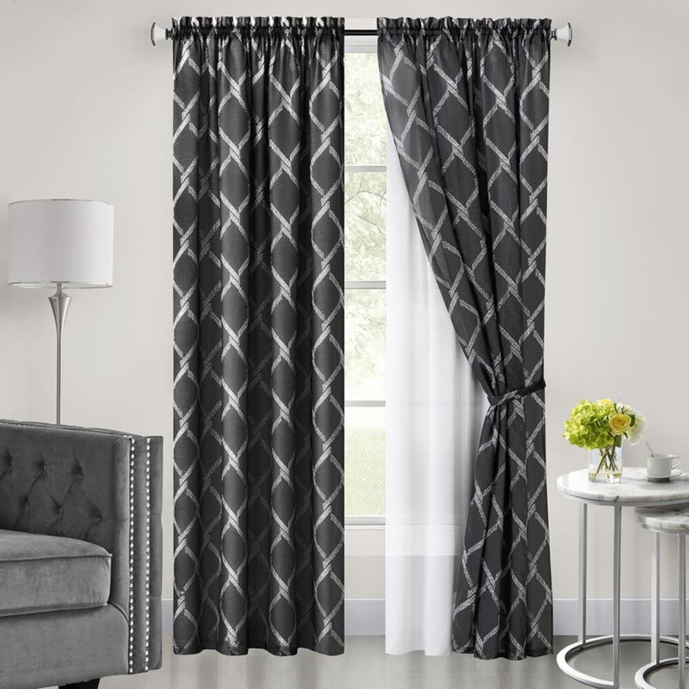 52 x 84 in. Bombay Double Layered Rod Pocket Panel, Black